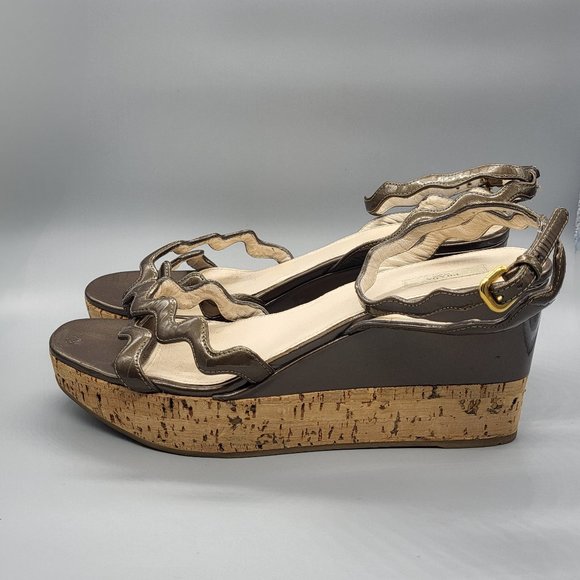 Prada Patent Leather Wedge Sandals - Picture 4 of 16